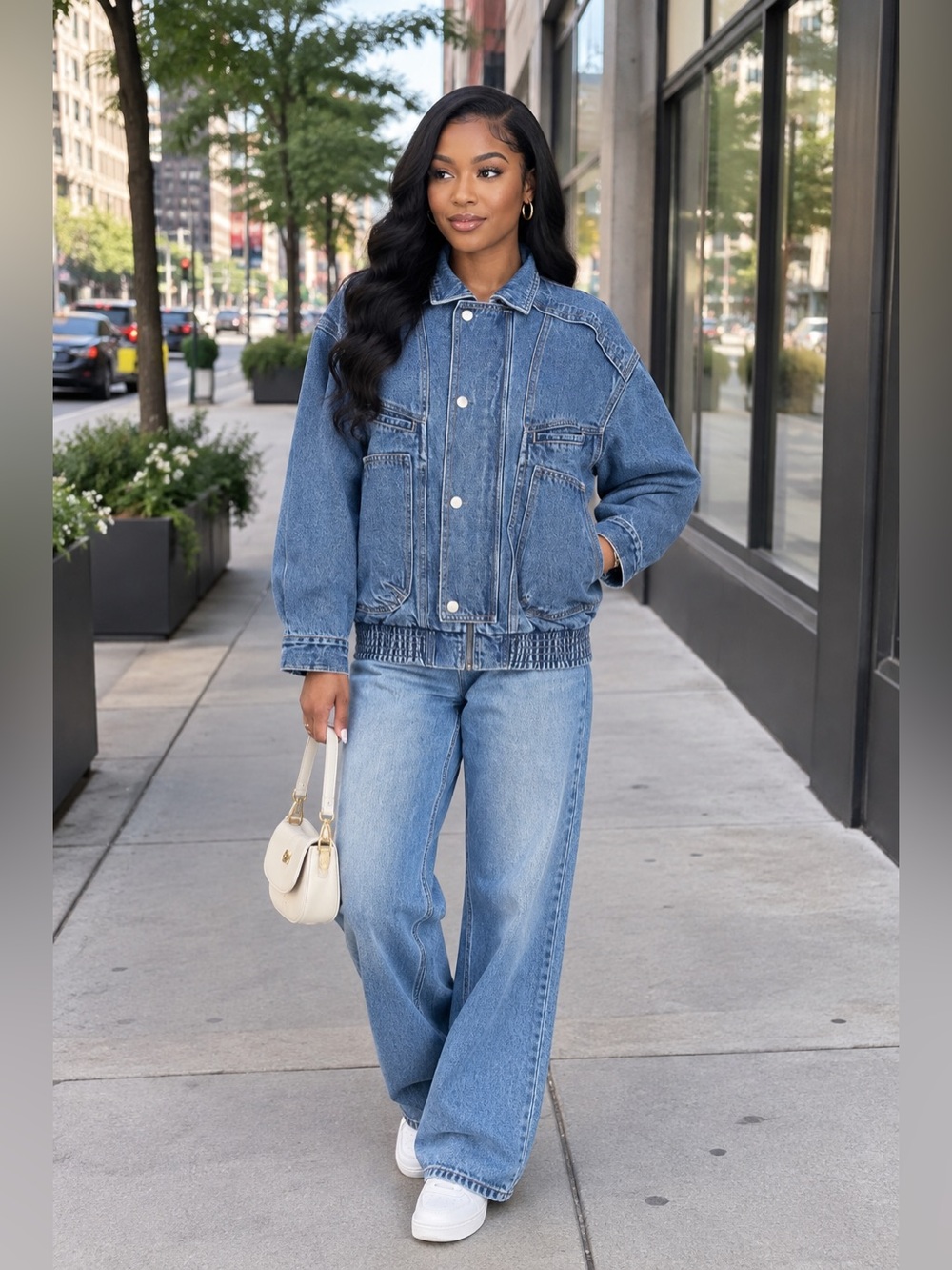Women's Relaxed Denim Bomber Jacket - Universal Thread M
